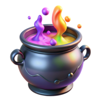 Rainbow Potion in Cauldron 3D Render of Fantasy Elixer png