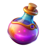 Glowing Potion Bottle Fantasy Game Asset, 3D Render, Magical Elixir, Purple, Glass Bottle, Round, Cork, Digital Art, Game Design png