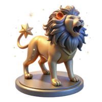 Golden Lion Figurine with Star Tail 3D Render of Majestic Creature png
