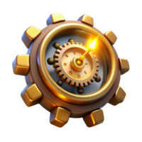 Golden Gear Clock Time Mechanism, Precise Movement, Industrial Design, Cogwheel System, Countdown Timer, Engineered Innovation, Mechanism Detail, Steampunk Aesthetic, Intricate Gears, Rotating Element png