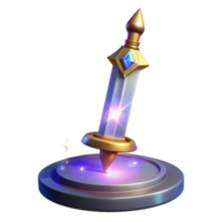 Glowing Fantasy Sword on Display Stand 3D Render png