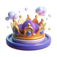 3D Render of a Golden Crown with Purple Gemstones and Floating Bubbles png