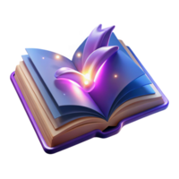Glowing Book Fantasy, Magic, Mystical Pages, Illuminated Text, Enchanted Story, Purple, Blue, 3D Render, Open Book, Abstract Art png
