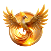 Golden Phoenix Rebirth, Wings, Fire, Mythical Creature, Symbol of Renewal, Eternal Life, Legendary Bird, Circular Design, Art, Fantasy png