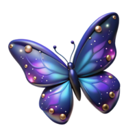 Luminous Galaxy Butterfly 3D Render of iridescent insect with gold accents png