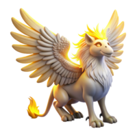 Glowing Griffin 3D Render of a Mythical Creature with Wings and Golden Mane png