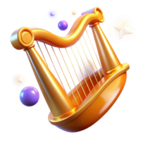 Golden Harp 3D Render of a Stringed Musical Instrument with Floating Orbs png