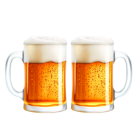Two Frosty Beer Mugs with Bubbles and Foam on a Transparent Background png