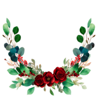 Elegant Floral Arrangement with Red Roses and Green Leaves Design png