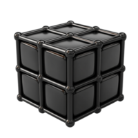 Abstract Black Cube with Grid Structure on a png