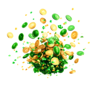 Green and Gold Coins Flying in a Burst of Wealth and Prosperity png