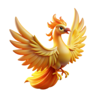 Golden Phoenix Bird 3D Render of Mythical Creature with Wings png