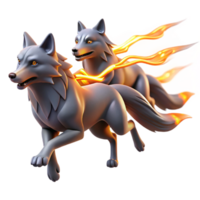 Fiery Wolves A Digital 3D Rendering of Two Wolves with Flaming Trails png