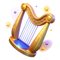 Golden Harp with Magical Stars A 3D Render png