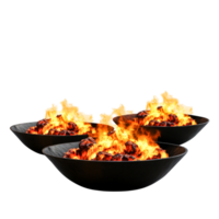 Fiery Grill Bowls with Charred Meat and Vibrant Flames Displaying Heat png