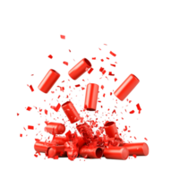 Exploding Red Plastic Capsules and Bits on Transparent Background png