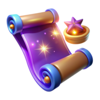 Magical Scroll and Star Reward Unveiling a Fantasy Game Asset png