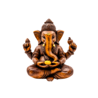 Intricate Wooden Statue of Lord Ganesha with Detailed Carvings png