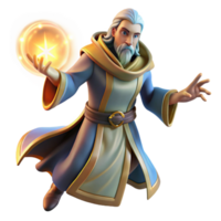 Wise Wizard with Glowing Orb Fantasy Art png