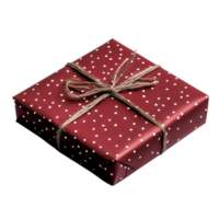 Wrapped Red Gift Box with Polka Dots and Twine Bow for Celebration png