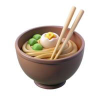 3D Render of Noodles in a Bowl with Chopsticks, Peas, and Egg png