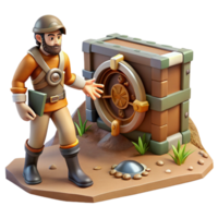 Adventurer Exploring Ancient Vault 3D Render png