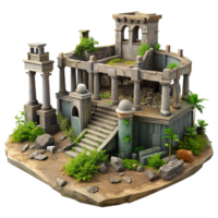 Ancient Ruins A 3D Model of a Stone Temple Overgrown with Vegetation png