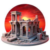 Ruined Temple at Sunset 3D Render of Ancient Architecture png
