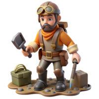 3D Render of an Adventurer Exploring, Unearthing Treasures png