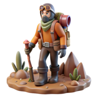 3D Render of Adventurer Exploring Rocky Terrain png