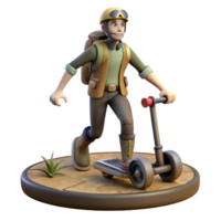 3D Render of Adventurer Riding Futuristic Scooter png
