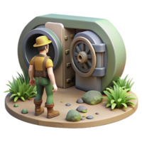 Explorer at Ancient Vault 3D Render of Hidden Treasure png
