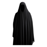 Dark Cloaked Figure in Mysterious Hooded Robe Against Black Background png