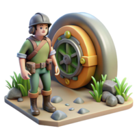 3D Render of Adventurer at Mysterious Vault Entrance png
