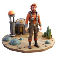 3D Render of a Space Explorer near a Futuristic Habitat png