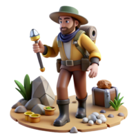 3D Render of an Adventurer Exploring for Treasure png