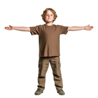 Happy child with open arms standing in a confident pose outdoors png