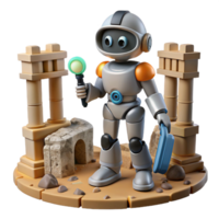 Robot Archaeologist Exploring Ancient Ruins png