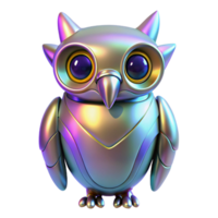 Metallic Owl Robot 3D Render of Iridescent Chrome Avian png