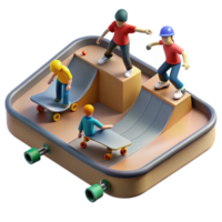 Skate Park Fun 3D Cartoon Characters Enjoying Ramp Riding and Tricks png