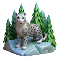 3D Render of a Snow Leopard in a Mountainous Forest png