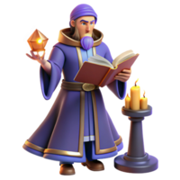 Wise Wizard Reading Ancient Book by Candlelight png