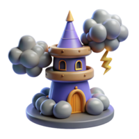 Purple Tower in a Cloudy Storm 3D Render of Fantasy Architecture png