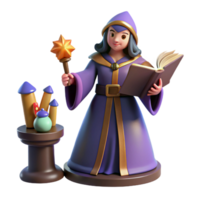 Fantasy Wizard with Spellbook and Star Wand png