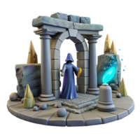 Mystical Archway 3D Render of a Fantasy Scene with a Hooded Figure png