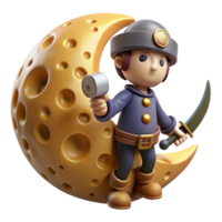 3D Render of a Miner on a Cheese Moon png