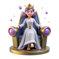 3D Render of a Queen on her Throne with Magical Particles png