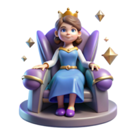 3D Render of a Princess Sitting on a Throne with Sparkling Gems png