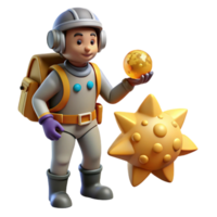 3D Render of Astronaut with Celestial Objects png