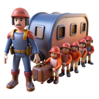 3D Render of Cartoon Traveler with Group and Caravan png